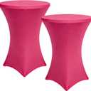 Cocktail Table Cover, 2 Pack Spandex Fitted Cocktail Tablecloths, Stretch Round High Top Table Cloths for Bar Wedding Party Banquet, Magenta, 30"-32" Diameter x 40"-43" Height