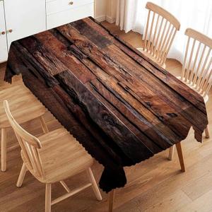 Dark Wood Rectangle Tablecloth Vintage Natural Wooden Board Table Cloth for Kitchen Dining Rustic Tablecloths Farmhouse Style Table Cover Decor for Party Patio 54 x 72 Inch (Brown)