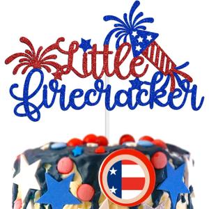 Little Firecracker Cake Topper, 4th of July Welcome Baby, Patriotic Independence Day/Memorial Day Theme Gender Reveal/Baby Shower/First Birthday Party Decorations Supplies