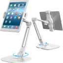 AboveTEK Multi-Angle Adjustable Tablet Stand, 360 Swivel iPad Stand Aluminum Desk Mount Fits 4'-11" Tablets White