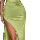 Memoriesea Women's Sexy One Shoulder High Split Cocktail Wedding Party Maxi Dress (X-Large, Tender Green)