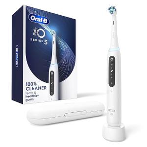 OralB Rechargeable Electric Toothbrush, iO5 Customizable Clean, 5 Cleaning Modes, Visual Pressure Sensor to Protect Gums, Travel Case, White