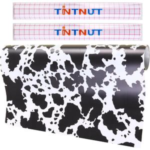 Tintnut Cow Spots Permanent Vinyl Roll - 12" x 5ft, Black and White Cowhide Patterned Permanent Adhesive Vinyl for Cutting Machine Home Decor Self Sticker