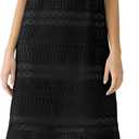 Women's Short-Sleeved Mid-Length Dress, Openwork Design Casual Elegant Dress for Women with Lace Trim Summer (Large, Black)