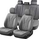 Coverado Car Seat Covers Full Set, 5 Seats Front Seat Cover and Back Seat Covers for Cars, Automotive Seat Covers Nappa Leather Waterproof Seat Covers, Car Seat Protectors Universal for Cars Gray