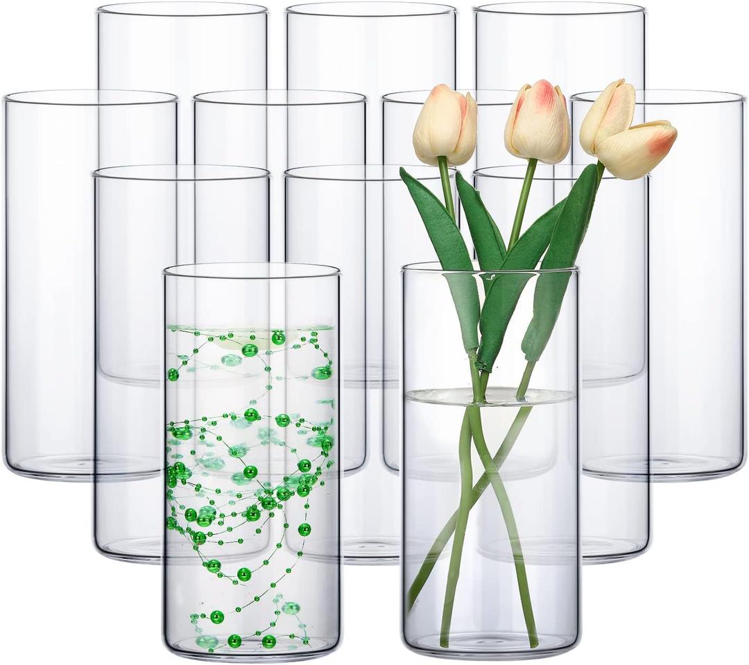 Sieral 12 Pack Glass Cylinder Vases Clear Flower Vase Tall Floating Candle Holders Centerpiece Vases for Table Home Wedding Decorations Formal Dinners (8 Inch)