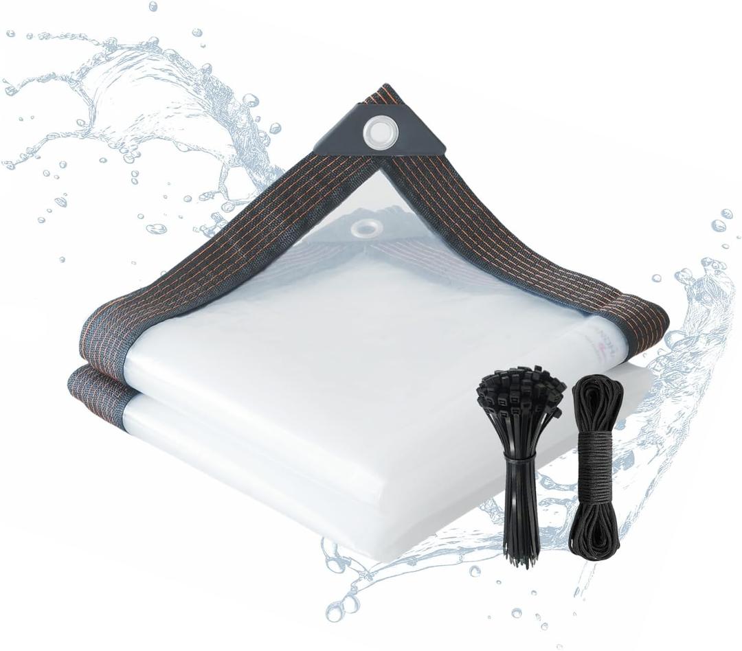 Vandham Clear Tarp, 10x12FT Plastic Tarps Heavy Duty Waterproof with Grommets, Rain Cover for Patio, Porch, Greenhouse, Chicken Coop Outside