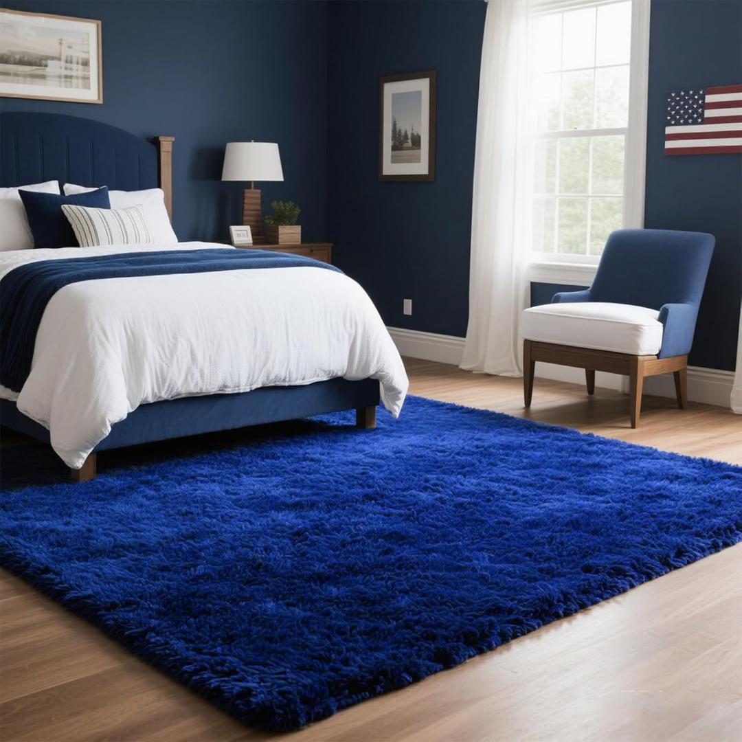 Area Rugs for Bedroom Living Room, 5x7 Soft Large Fluffy Fuzzy Shag Plush Furry Carpet, Soft Indoor Floor Mat for Kids Nursery Home Dorm Office Decor Aesthetic, Blue
