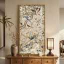 Vintage Gold Framed Chinoiserie Vertical Living Room Wall Art, Retro Neutral Floral Bird Peacock Artwork for Walls, Canvas Print with Bamboo-Style Frame Bedroom Hallway Entryway Wall Decor, 20x40 Inch