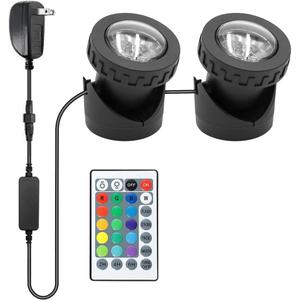 Colored Pond Lights with Timer, RGB Fountain Lights IP68 Waterproof, Underwater LED Dimmable Outdoor Light for Fish Tank Pond Fountain Garden Landscape, 2 in Set