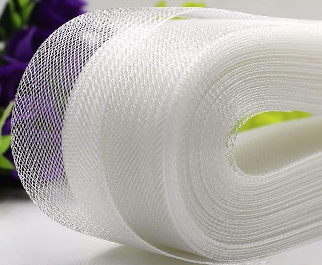 Abbaoww 30 Yards Stiff Horsehair Braid 3 Inch for Polyester Boning Sewing Wedding Dress Dance Formal Dress Skirt Hat Shaping Trimming Accessories, White