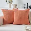 MIULEE Coral Red Corduroy Pillow Covers 20x20 Inch Set of 2 Super Soft Boho Striped Pillow Covers Decorative Textured Throw Pillows for Couch Cushion Bed Livingroom