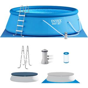Intex 28167EH Easy Set Inflatable Swimming Pool Set: 15ft x 48in  Includes 1000 GPH Cartridge Filter Pump  Removable Ladder  Pool Cover  Ground