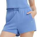 baleaf Women's 4" High Waisted Workout Shorts with Pockets Elastic Athletic Gym Running Yoga Shorts Modal Soft Blue (Medium)