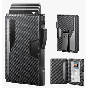Typecase Wallet for Men: Rfid-blocking with Money Clip Slim Leather Bifold ID Window Smart Pop Up Card Case Front Pocket Wallet (Carbon Fiber Black)