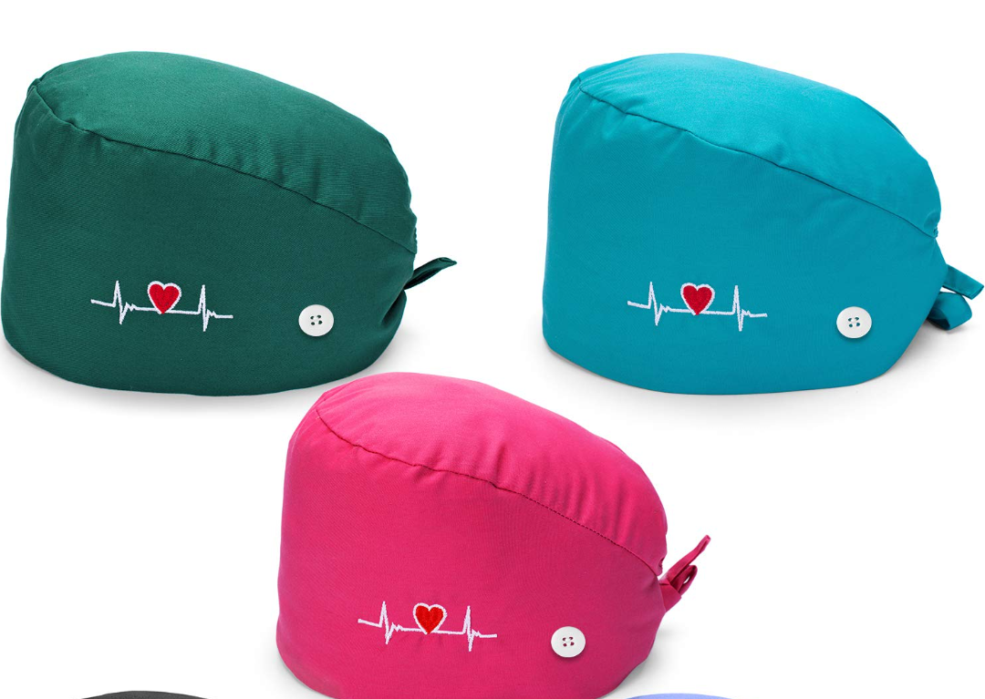 SATINIOR 4 Pieces Bouffant Cap with Buttons Unisex Sweatband Adjustable Tie Back Hat
