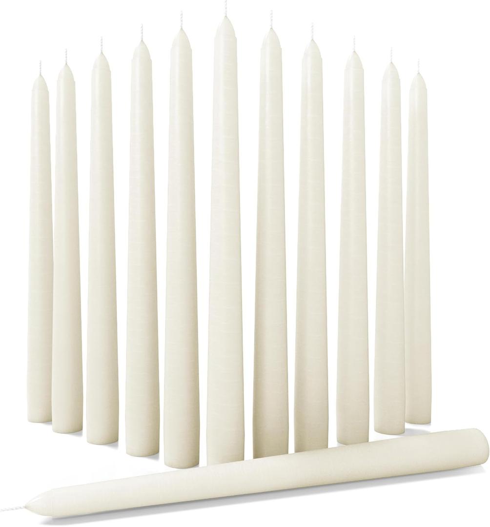 Soneldy 10 inch Tapered Candles 12 Pack - Long Burning, Dripless & Smokeless - Ivory Home Interior Candles (12 pcs 10 inch)