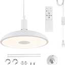 HOREVO Upgrade Plug in Pendant Light with Bluetooth Speaker & Color Changing LED, Remote Control, 18W Ceiling Light Hanging Fixture for Kitchen Island, Bedroom, Living Room, Patio, Farmhouse, Corner