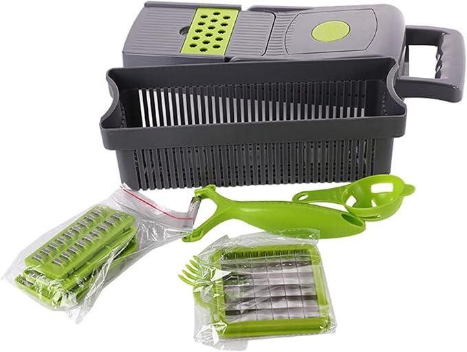 15PCS Kitchen Vegetable Chopper Set, Vegetable Dicer Stainless Steel Cutter with 6 Interchangeable Blades Food Chopper Home Kitchen Supplies for Vegetable, Fruits