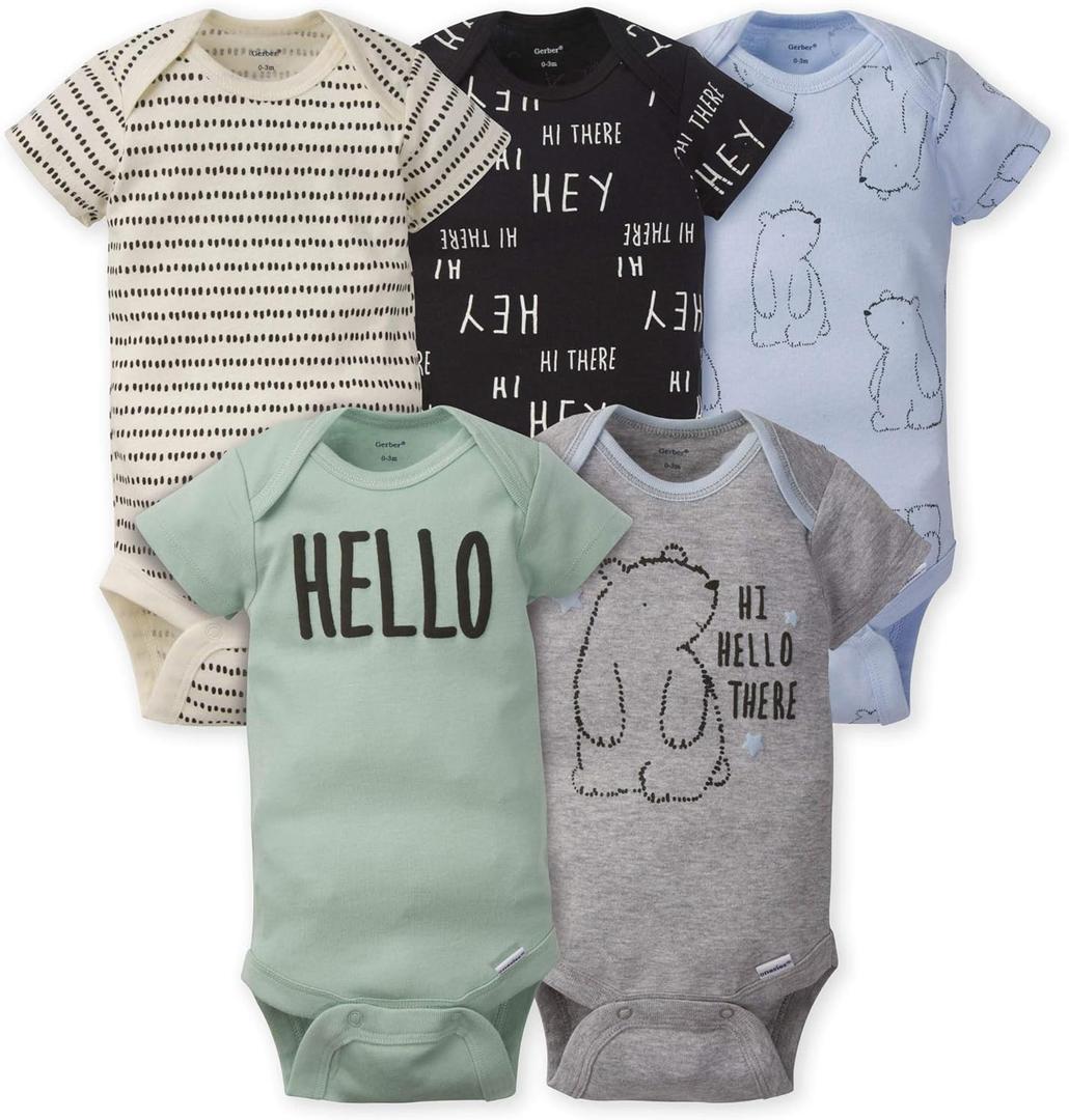 Gerber baby-boys 5-pack Short Sleeve Variety Onesies Bodysuits (3-6 Months, Hello Bear)