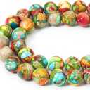 45pcs 8mm Natural Mixed Green Imperial Jasper Gemstone Beads Energy Healing Crystal Round Loose Stone Beads for Jewelry Making, DIY Bracelets Necklaces