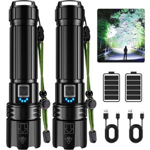 Flashlights High Lumen Rechargeable, 990,000 Lumens Super Bright LED Flashlight, High Powered Flash Light with 5000 mAh Capacity, Waterproof Handheld Flashlight for Camping Hiking (Pack of 2)