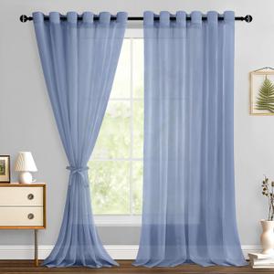 Hiasan Sheer Curtains for Bedroom with Tiebacks, Lightweight Breathable Voile Drapes Light Filtering Grommet Window Curtains for Living Room, Sliding Door, Nursery, Dusty Blue, W70 x L96, 2 Panels