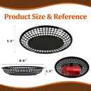 50 Pack Oval Fast Food Baskets, Reusable Black Bread Basket, Plastic Deli Chip Baskets, 8.9"L x 5.3"W Food Service Tray Holder for Burgers, Fries, Snacks, Sandwiches, Burgers, Nachos, Picnic