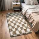 Checkered Rug for Bedroom, 3x5 Beige and White Area Rugs, Classic Checkered Carpets Shaggy Area Rug, Bedside Rugs for Living Room Bedroom Kids Room Home Decor