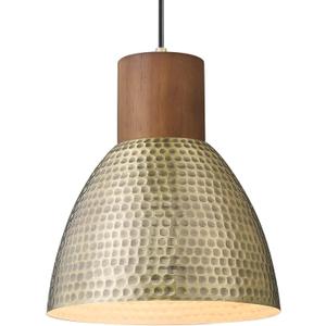 ELYONA 2 Pack Hammered Pendant Light Fixtures, 10.2" Vintage Metal Solid Wood Hanging Bar Lamp, Mid Century Antique Gold Pendant Lights for Kitchen Island, Farmhouse, Dining Room, Brushed Brass