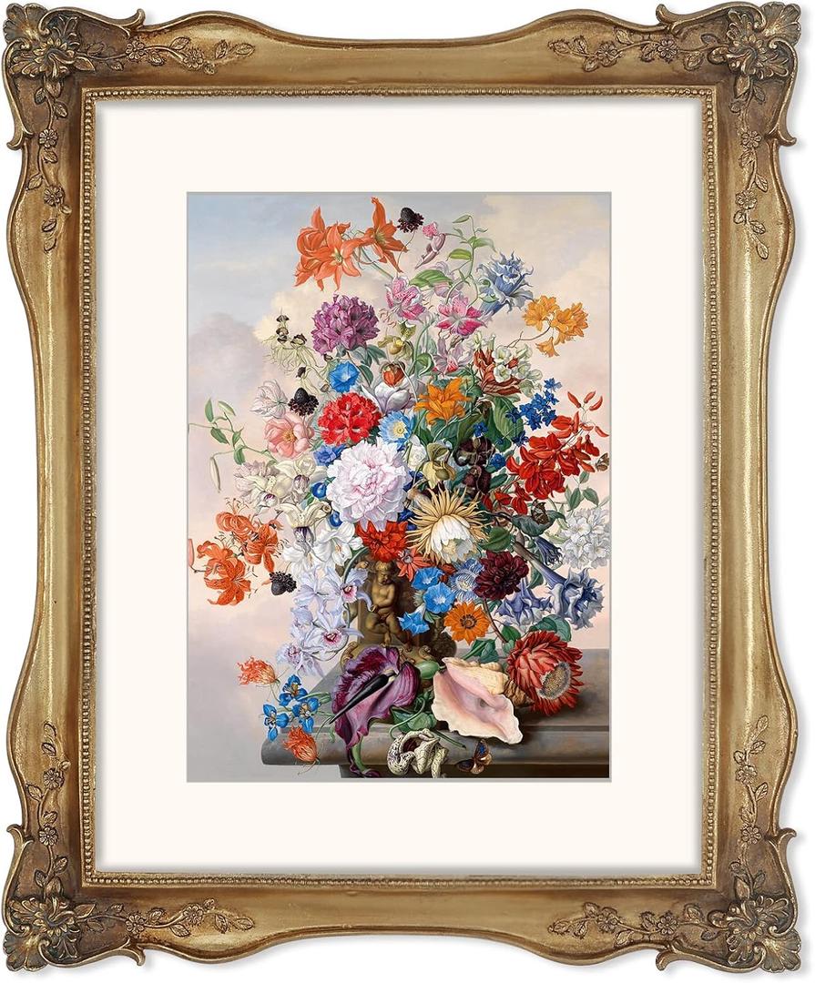 SIMON'S SHOP 11x14 Picture Frame with Mat for 8x10 Photo, Gold Poster Frame Matted to 8 by 10 Image, Vintage Gallery Wall Frames