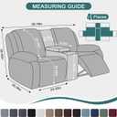 Ruaozz Loveseat Recliner Covers with Console, 4-Pieces Recliner Sofa Covers Stretch Jacquard Reclining Couch Covers with Pockets Furniture Protector with Elastic Straps Bottom (Grey),  Grey, 2 Seater With Console