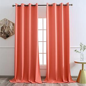 YGO Coral Room Darkening Blackout Curtains Solid Grommet Top Window Curtains for Living Room 52x95 Inch 1 Panels
