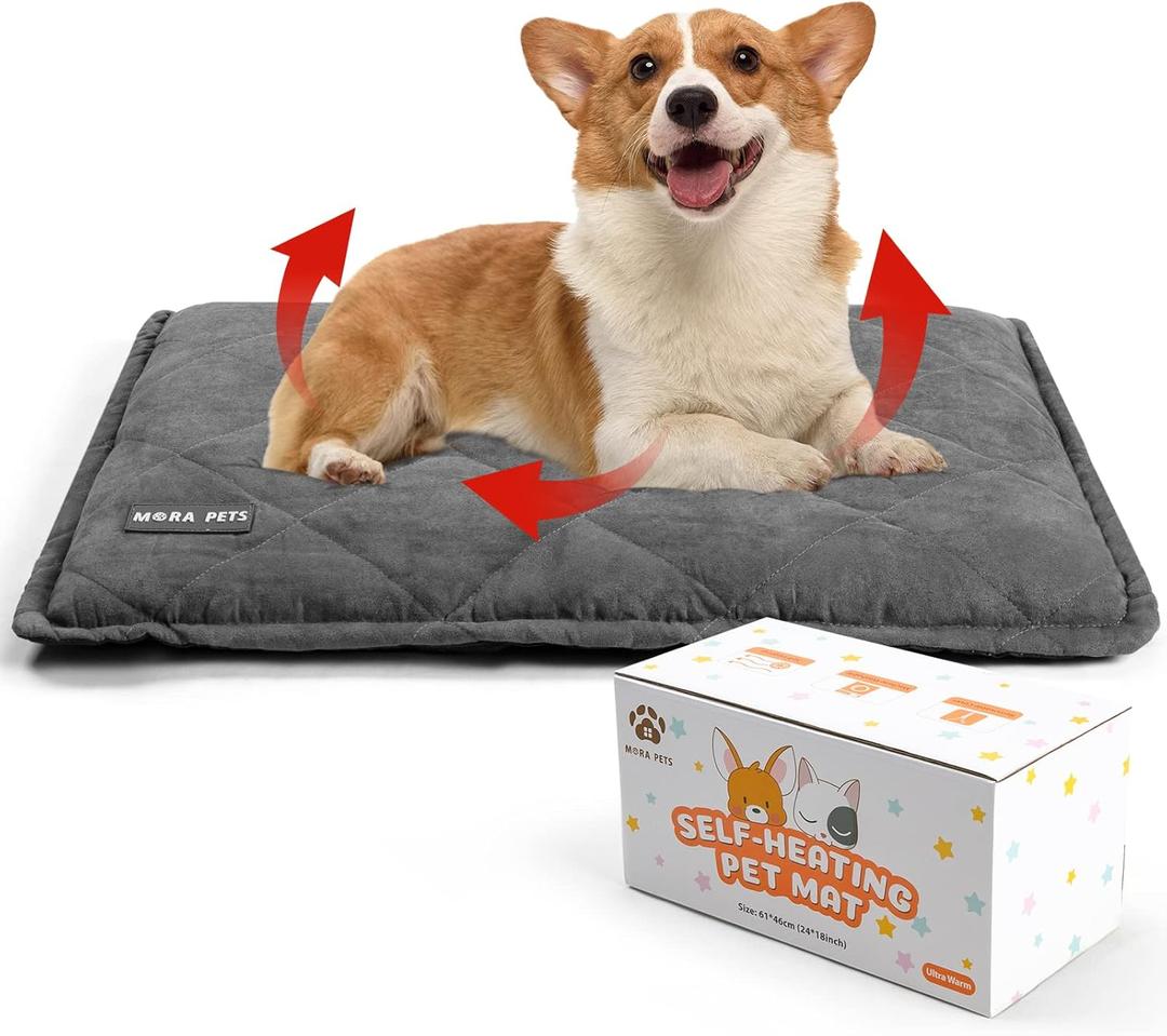 Mora Pets Self Heating Cat Bed Self Warming Cat Ped Ultra Warm Thermal Pet Bed Mat 30 x 21 Inches with Removable Cover Outdoor Indoor for Cats and Small Medium Dogs Machine Washable (Suede Grey)