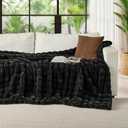 Lotus Karen Faux Fur Blanket Black - Big Bubble Rabbit Fluff King Throw for The Bed Large Fluffy Fuzzy Cozy Thick Furry Plush Shaggy Blankets 108x90 Inches
