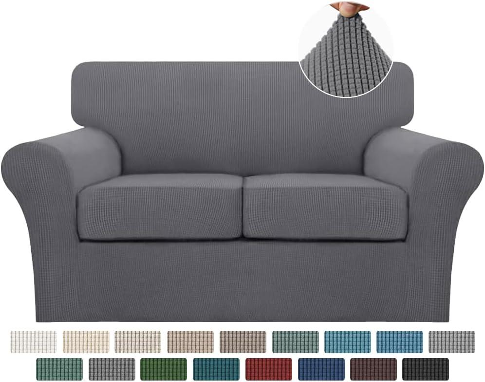 Turquoize 3 Piece Sofa Covers for 2 Cushion Couch Sofa Slipcover Soft Couch Cover for Dogs-Washable Sofa Furniture Covers with 2 Individual Cushion Covers, Thick Jacquard Fabric (Loveseat, Gray)