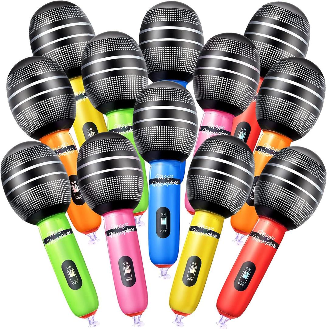Sumind 30 Pcs Inflatable Microphones 9.4 Inch Blow up Plastic Fake Microphone Props Toys for Karaoke Musical Concert 80s 90s Singer Birthday Party Cosplay Stage Decoration Supplies(Bright Color)