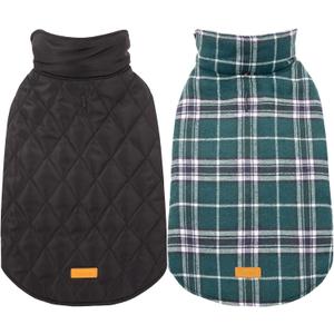 Kuoser Warm Reversible Dog Coat - Waterproof Winter Jacket, British Style Plaid Cold Weather Clothes, Cozy Snow Vest for Small Medium Large Dogs - Green XXL (2X-Large (Pack of 1), Green)