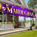 4 x Mardi Gras Banner 78x17 Inch Mardi Gras Decorations Purple Gold Party Hanging Banner Sign for Carnival Party Indoor Outside Decor