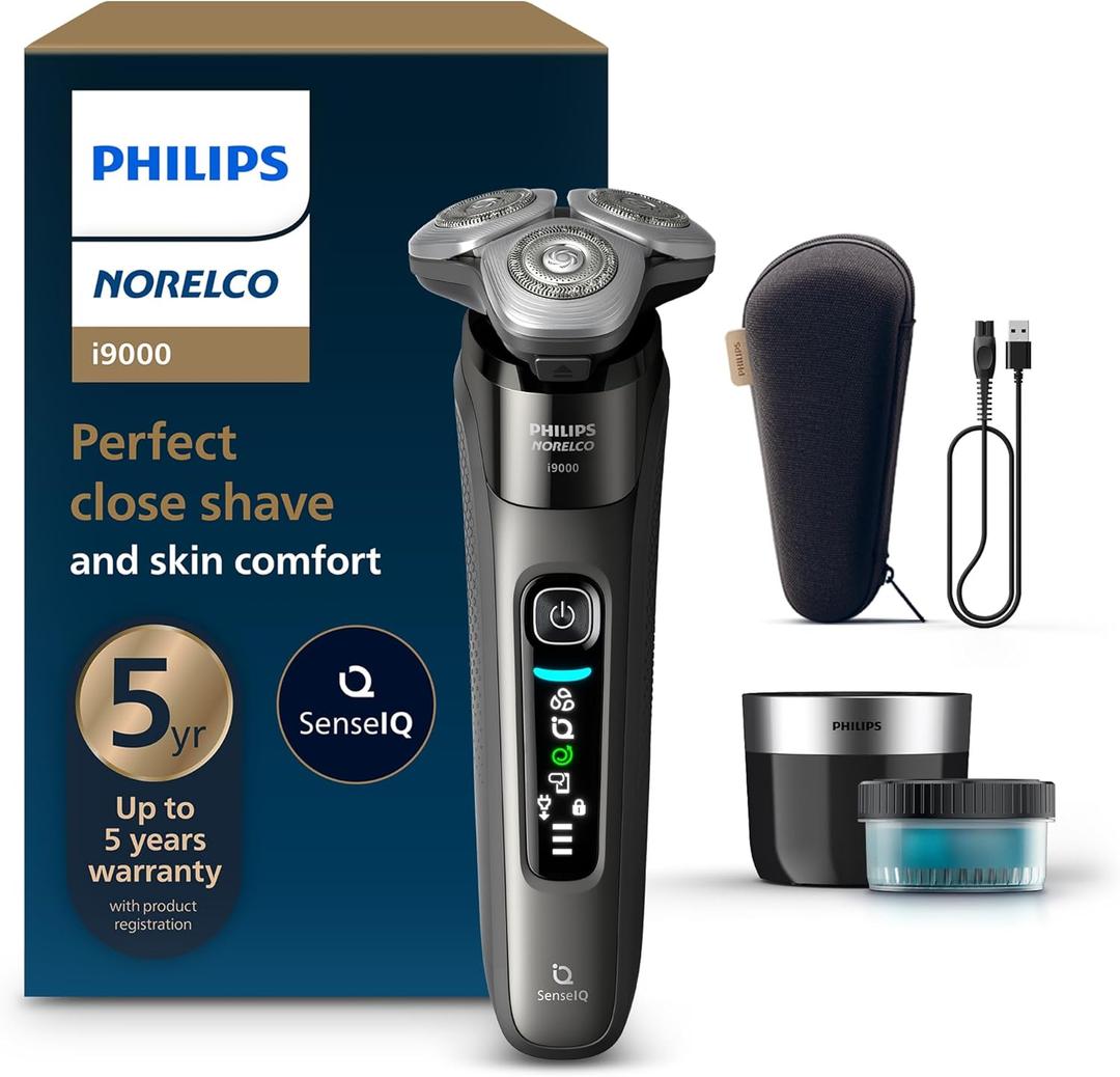 Philips Norelco Shaver i9000, Wet & Dry Electric Shaver, Dark Slate, SenseIQ Technology, Triple Lift & Cut System, 360 Rotating Dual SteelPrecision Precision Blades, Quick Clean Pod, X9002/82