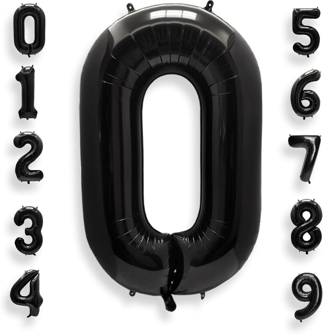 AULE 40 Inch Big Black 0 Balloon Number Large Foil Helium Number Balloons 0-9 Jumbo Giant Happy 0th Birthday Party Decorations for Boy or Girl Huge Mylar Anniversary Party Supplies