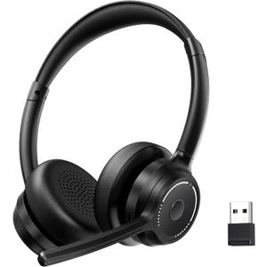 Gixxted (2026 Upgraded) Wireless Headset with Mic for Work, Bluetooth Headset with Noise Canceling Microphone, Wireless Headphones with Mic and USB Dongle and Mute, Fit for Computer/PC/Teams (Black)
