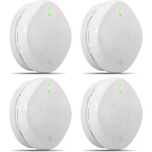 Smoke Detector Carbon Monoxide Detector Combo 10 Year Battery 2 in 1 Smoke Detector, LED Warning Light Indicators, White, 4 Pack