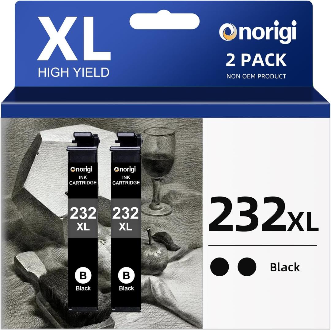 232XL Black Ink Cartridge Combo Pack Remanufactured Replacement for 232 Black Ink Cartridge for WF-2930 XP-4200 XP-4205 WF-2950 Printer(2 Pack) (232xl2pk)