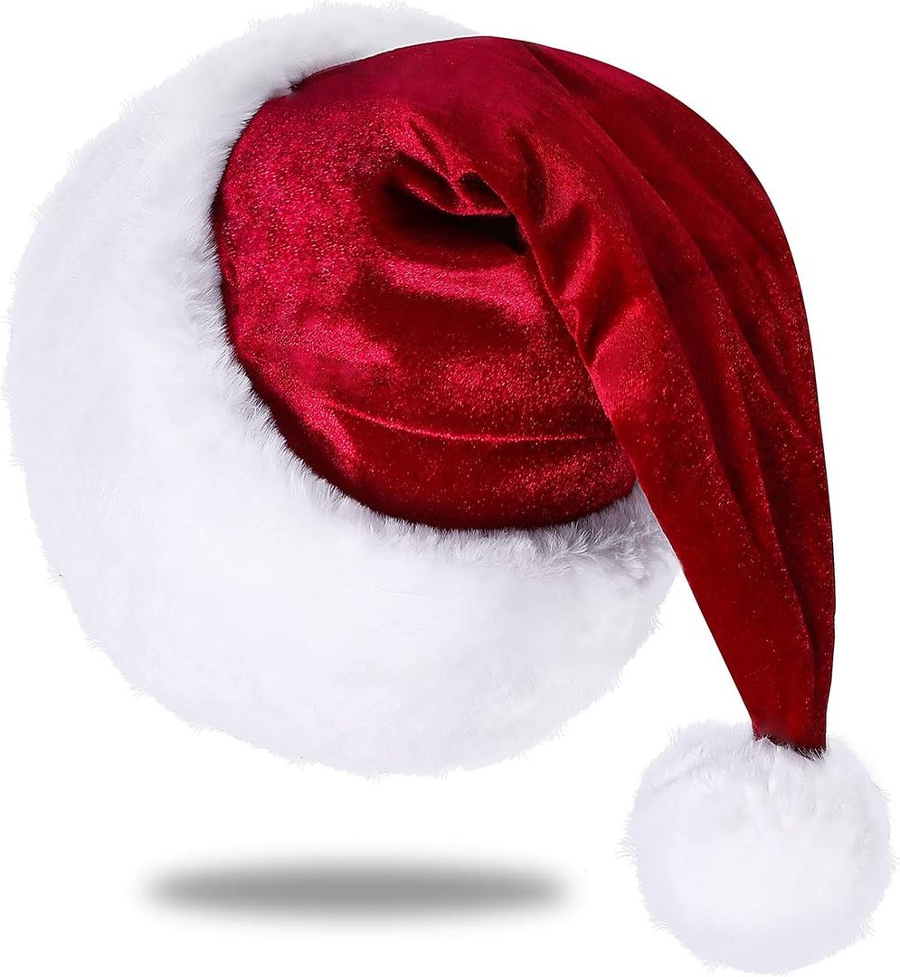 Santa Hat, Santa Hat for Adults, Unisex Velvet Comfort Wine Red Christmas Hats Extra Thicken Classic Plush for Christmas New Year Festive Holiday Party Supplies