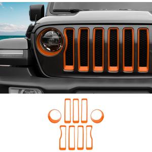 SQQP Grille Grill Insert+ Headlight Turn Light Cover Compatible with 20182023 Jeep Wrangler JL JLU Sport/Sport S Only, Not for Sahara, Rubicon 4xe(Orange)