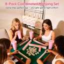 8 Pack Mahjong Gifts for Women, 4 Canvas Mahjong Tote Bags with Inner Zipper Pocket & 4 Plastic Pink Tumblers 24oz