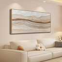 Sorbrozo Abstract Textured Wall Art 20x40 Inch Framed Neutral Beige and Gold Wavy Landscape Canvas Print Modern Decor for Living Room Bedroom & Office