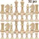 32pcs Unpainted Wood Chess Pieces Only for Board Games, Paint Your Own Chess Set, Blank Chess Sets for DIY Projects, Arts and Crafts Wooden Peg Dolls Unfinished