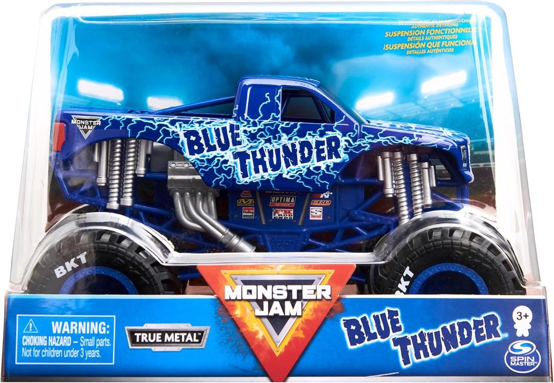 Monster Jam, Official Blue Thunder Monster Truck, Collector DieCast Vehicle, 1:24 Scale, Kids Toys for Boys and Girls Ages 3 and up